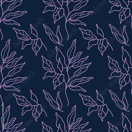 Esoteric seamless pattern eith branches and leaves. Lineart. Vector illustration
