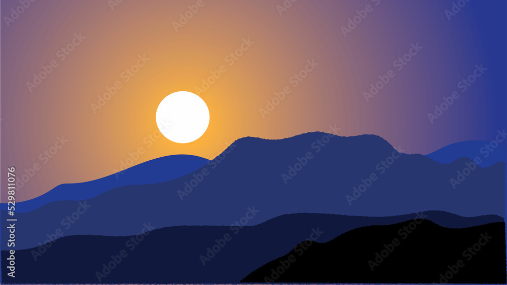 Fototapeta premium sunset with mountain landscape for background wallpaper, sky gradient