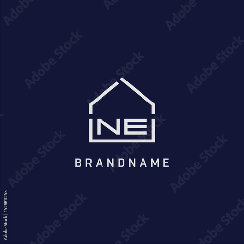 Initial letter NE roof real estate logo design ideas
