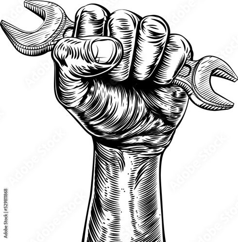 Propaganda Woodcut Fist Han...