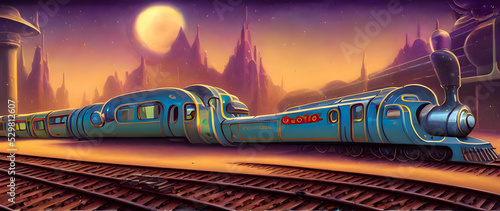 Artistic concept painting of a beautiful train, background illustration.