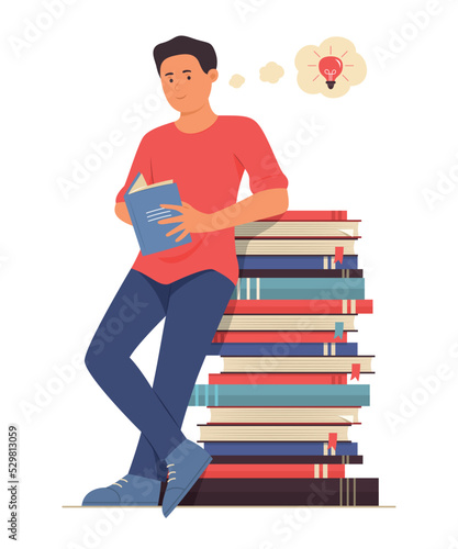 Man Reading a Book and Thinking Good Idea