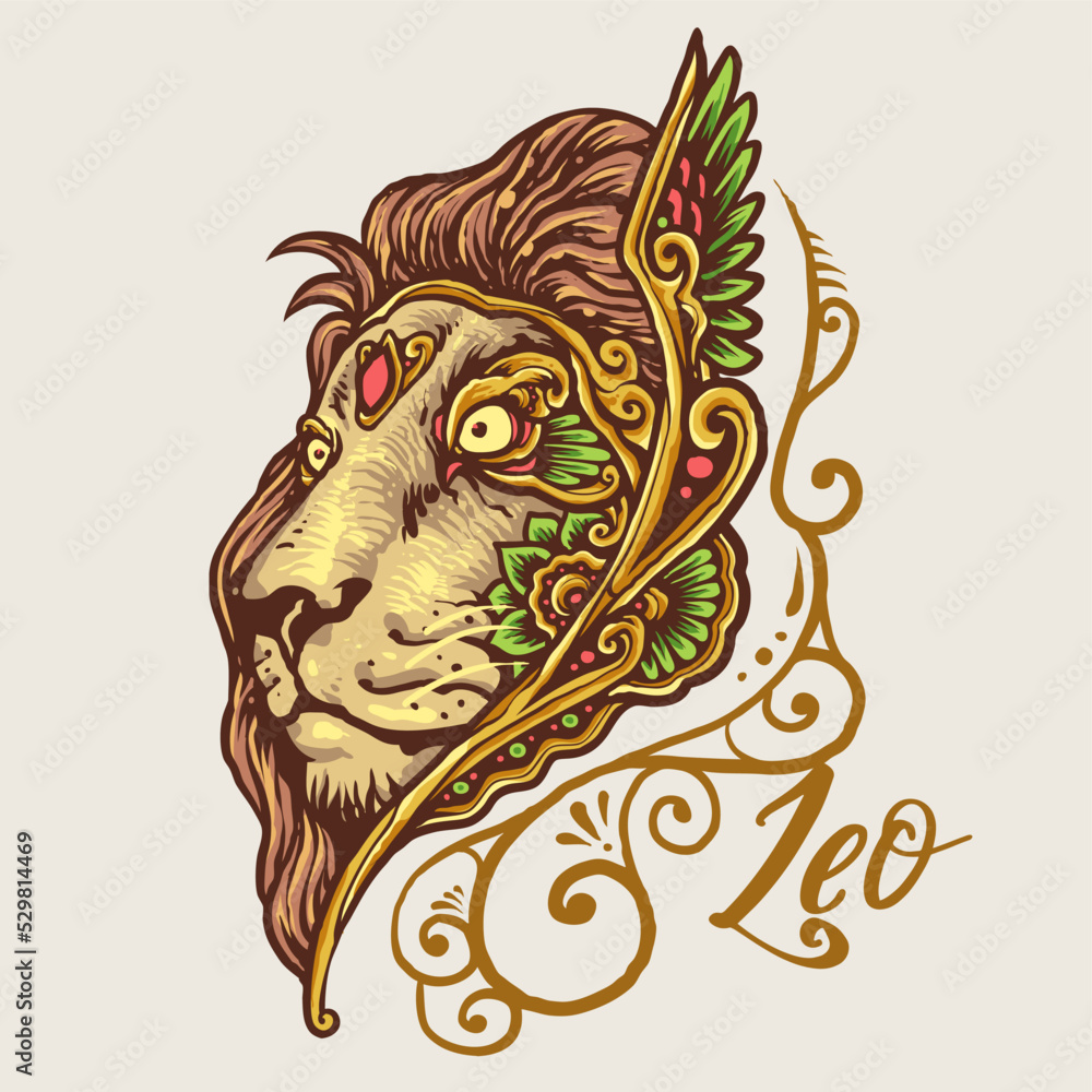 Leo zodiac vintage mandala illustration