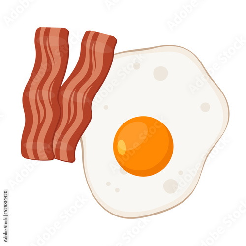 fried egg with bacon flat vector illustration logo icon clipart