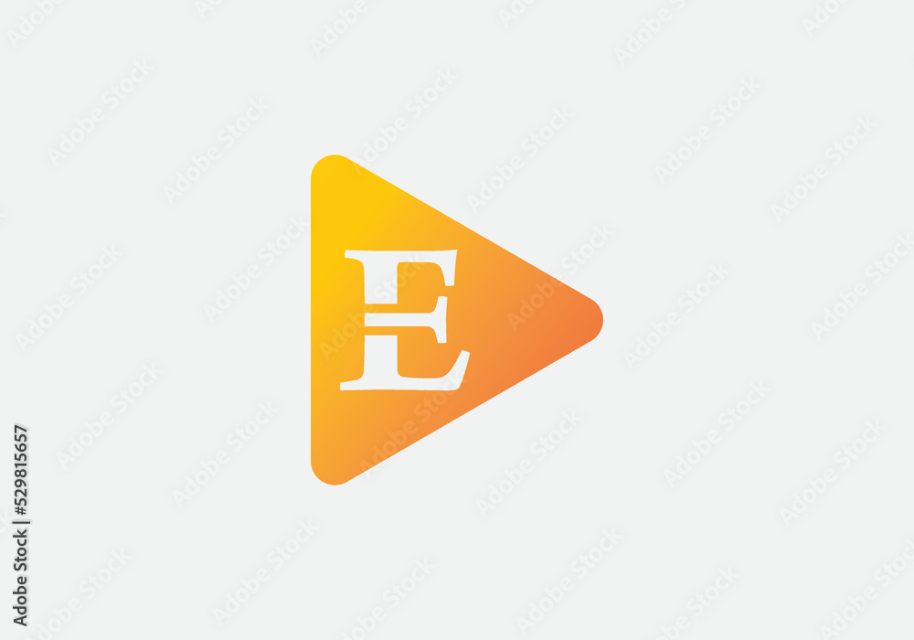 Play button symbol vector and play button logo with letter E Play button symbol vector and play button logo with letter E