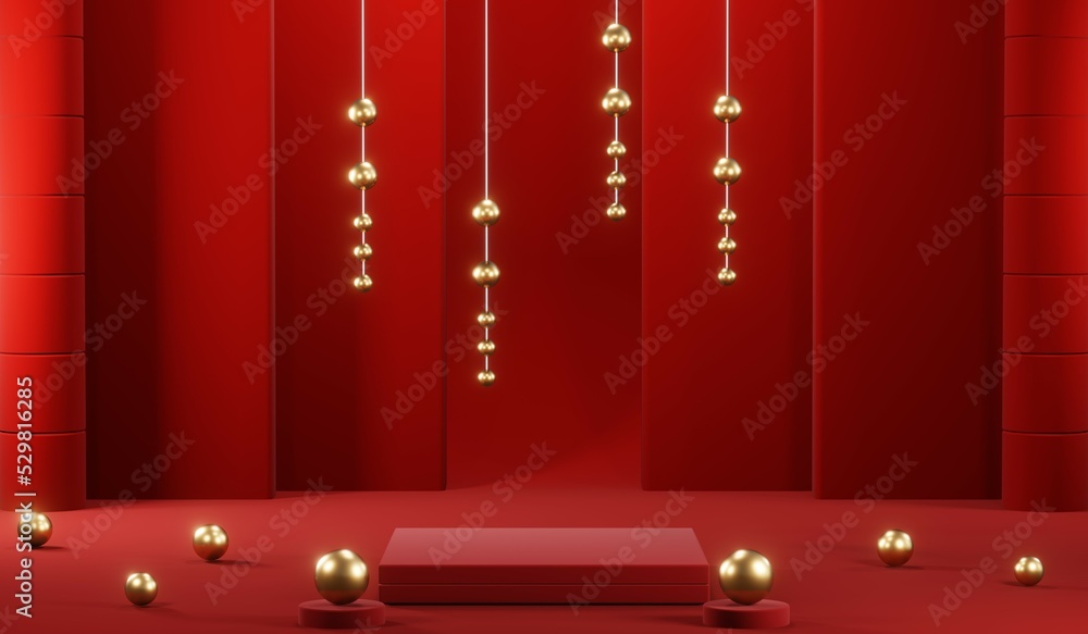 3D rendering of blank product background for cream cosmetics Modern red podium background 3D rendering of blank product background for cream cosmetics Modern red podium background