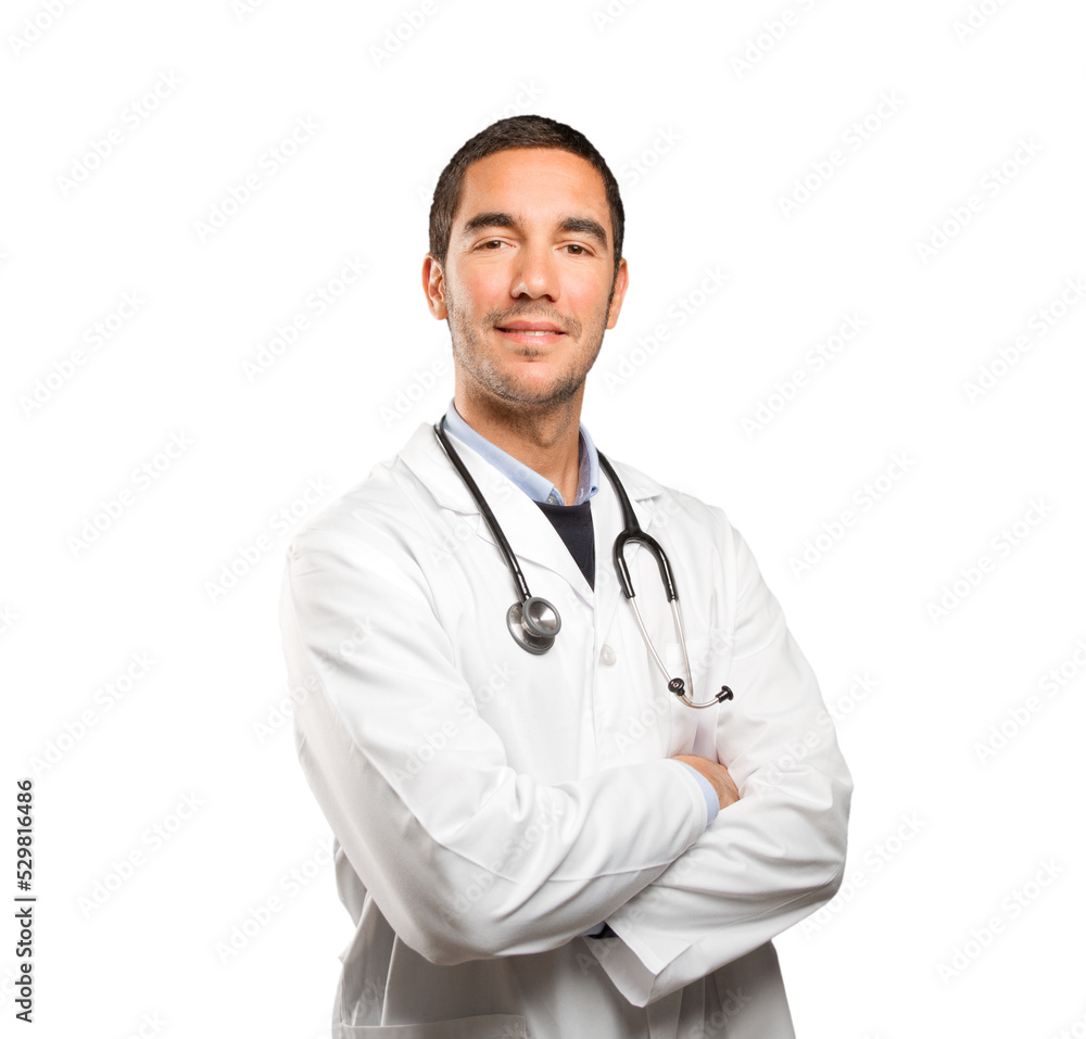 Confident doctor against white background Confident doctor against white background