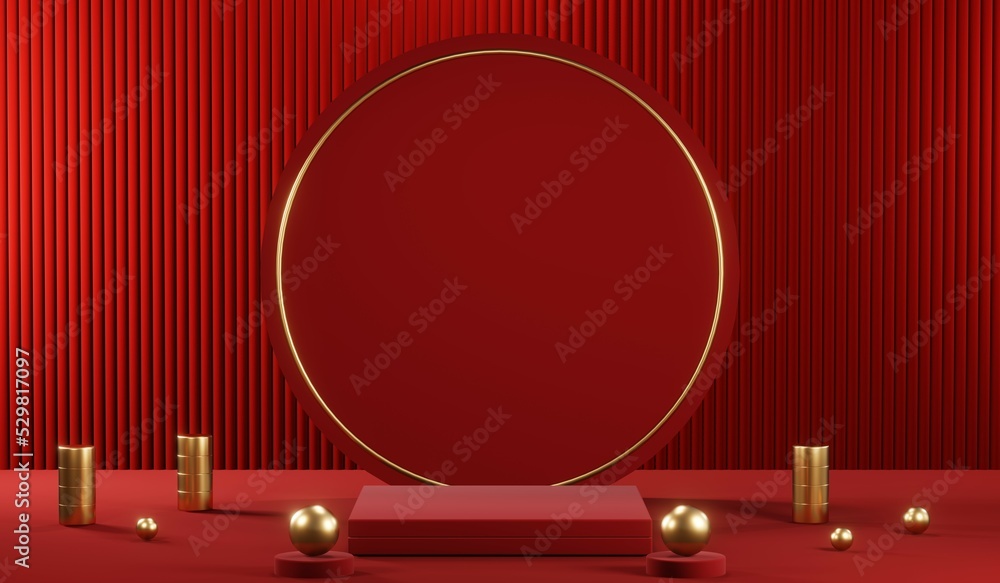 3D rendering of blank product background for cream cosmetics Modern red podium background 3D rendering of blank product background for cream cosmetics Modern red podium background