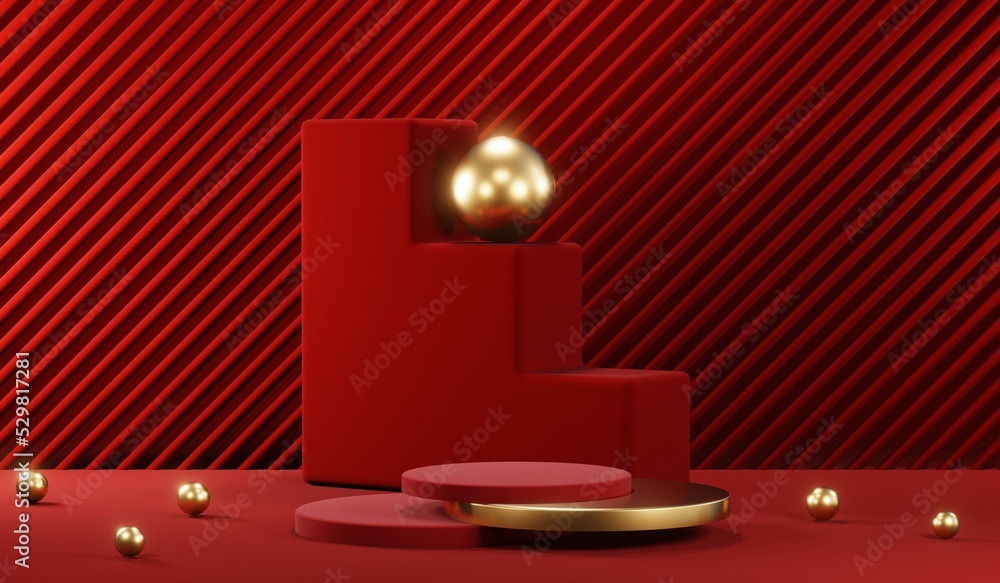 3D rendering of blank product background for cream cosmetics Modern red podium background 3D rendering of blank product background for cream cosmetics Modern red podium background