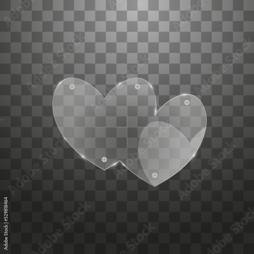 Vector modern glass two hearts on sample background.