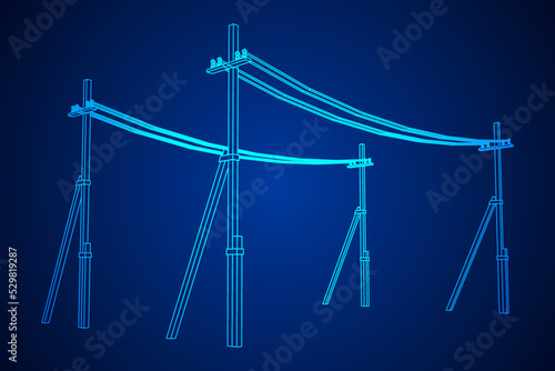 Electrical transmission tower pylon. Wireframe vector illustration