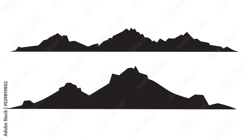 Mountain silhouettes isolated on white background. Mountains landscape silhouette set.