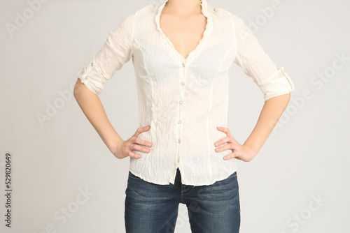 Woman in white shirt. Portr...