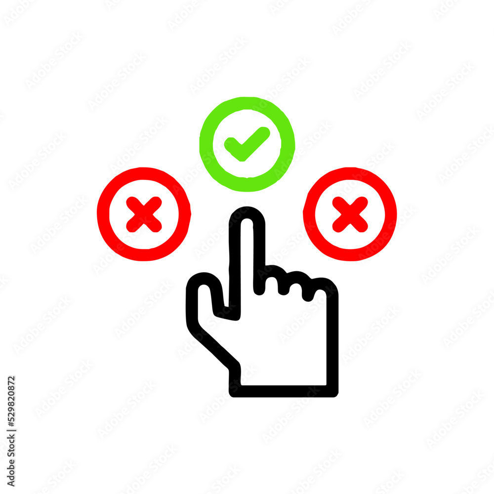 Right and wrong sign pointed by hand isolated on white background, Right and wrong sign pointed by hand isolated on white background,