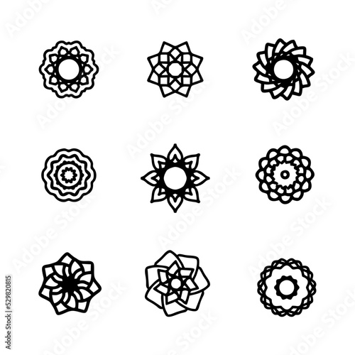 Abstract bloom flower icons in a flat style. Abstract linear and black collection. Vector logo design
