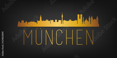 Munich, Germany Gold Skyline City Silhouette Vector. Golden Design Luxury Style Icon Symbols. Travel and Tourism Famous Buildings.