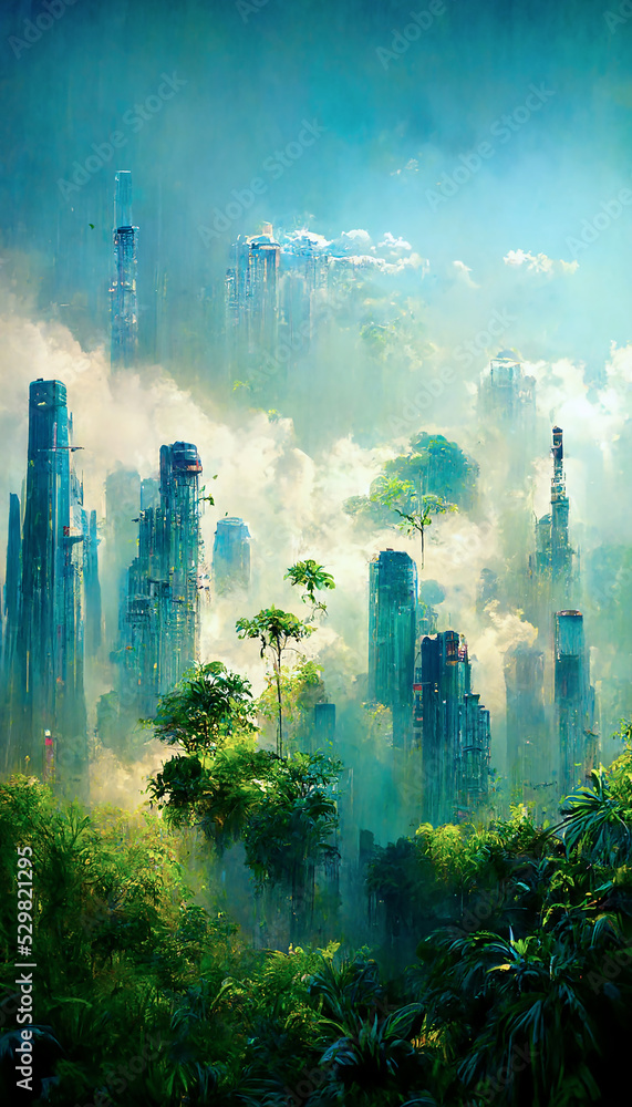 Concept of solarpunk city, ai art Stock Illustration