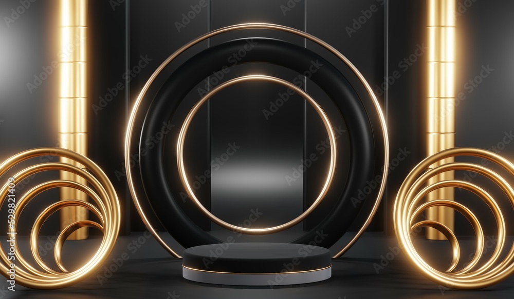 3D rendering of blank product background for cream cosmetics Modern black podium background 3D rendering of blank product background for cream cosmetics Modern black podium background