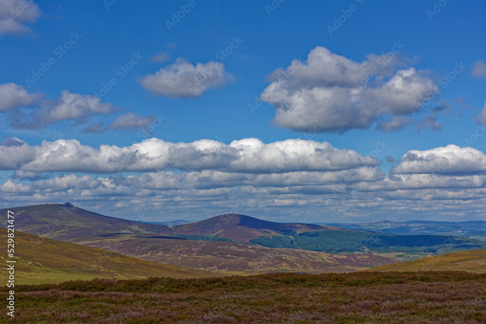 Looking from Cairn OÕMount north along the low hills of the Scottish Highlands in Lower Aberdeenshire with Hen Hill and Netty Hill visible