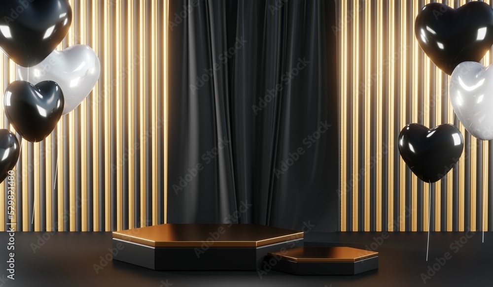 Obraz premium 3D rendering of blank product background for cream cosmetics Modern black podium background