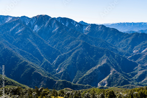 Layers of magnificent mountains and clear sky background in Taiwan. 