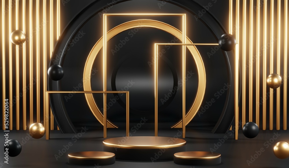 3D rendering of blank product background for cream cosmetics Modern black podium background 3D rendering of blank product background for cream cosmetics Modern black podium background