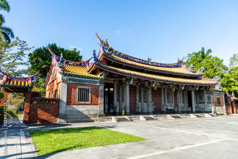 Old building view of the Confucius Temple in Taipei, Taiwan. This is a historical heritage with a Chinese-style building that is over several hundred years old.