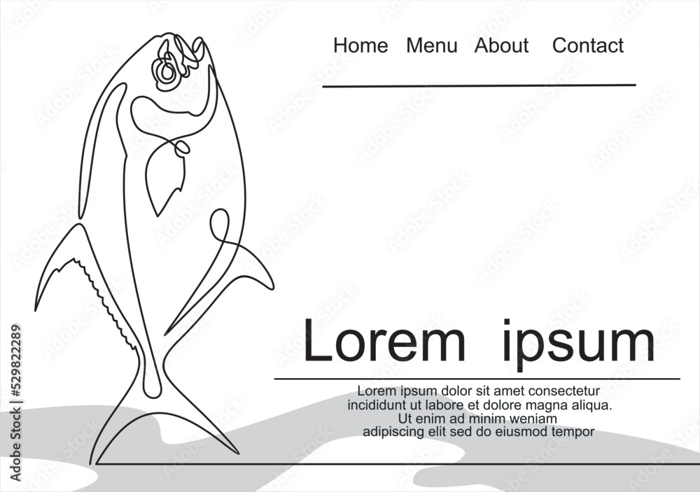 fresh raw fish.continuous line vector drawing. fresh raw fish.continuous line vector drawing.