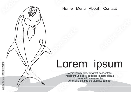 fresh raw fish.continuous line vector drawing.