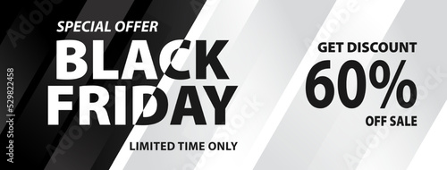 Black friday sale banner. Minimalist poster design in black and white colors. Templates for promotion, advertising, web, fashion. Vector illustration