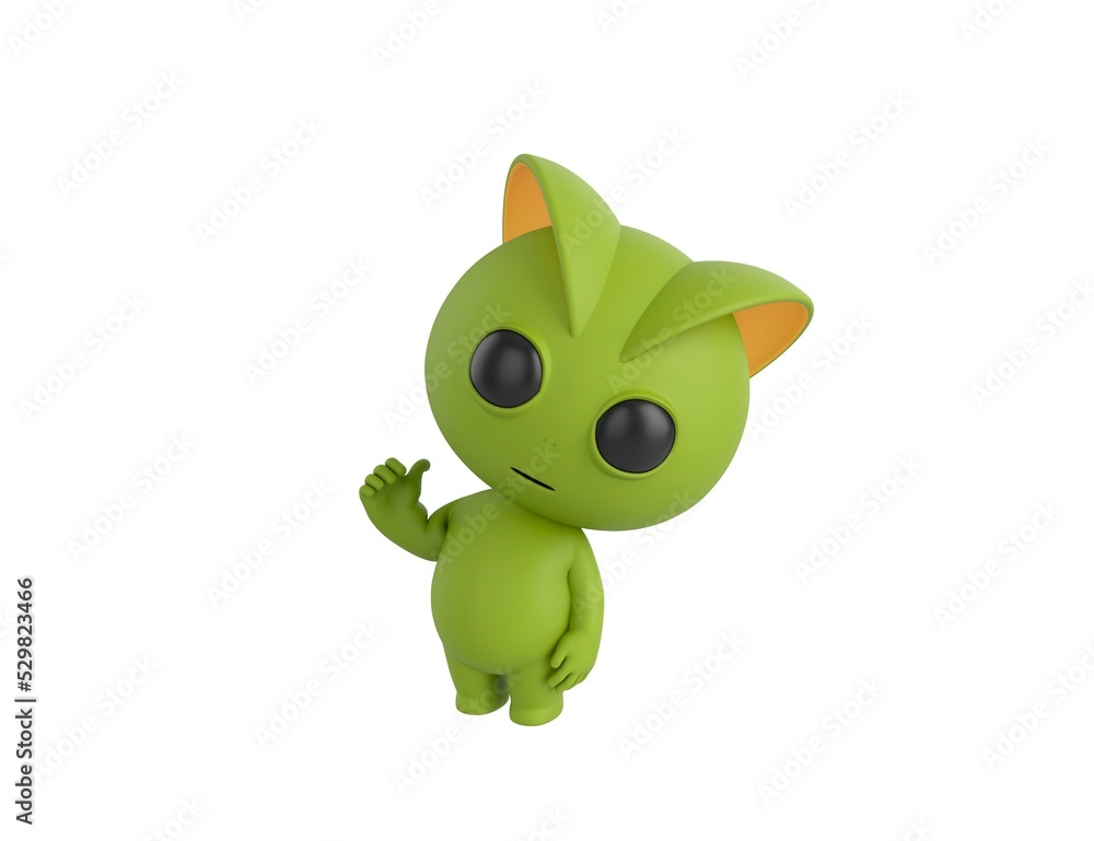 Green Monster character pointing back thumb up empty space in 3d rendering. Green Monster character pointing back thumb up empty space in 3d rendering.