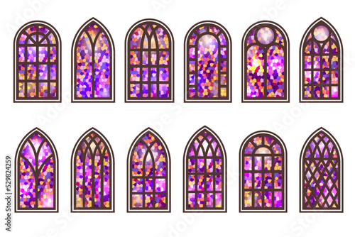 Gothic windows set. Vintage stained glass church frames. Element of traditional european architecture. Vector