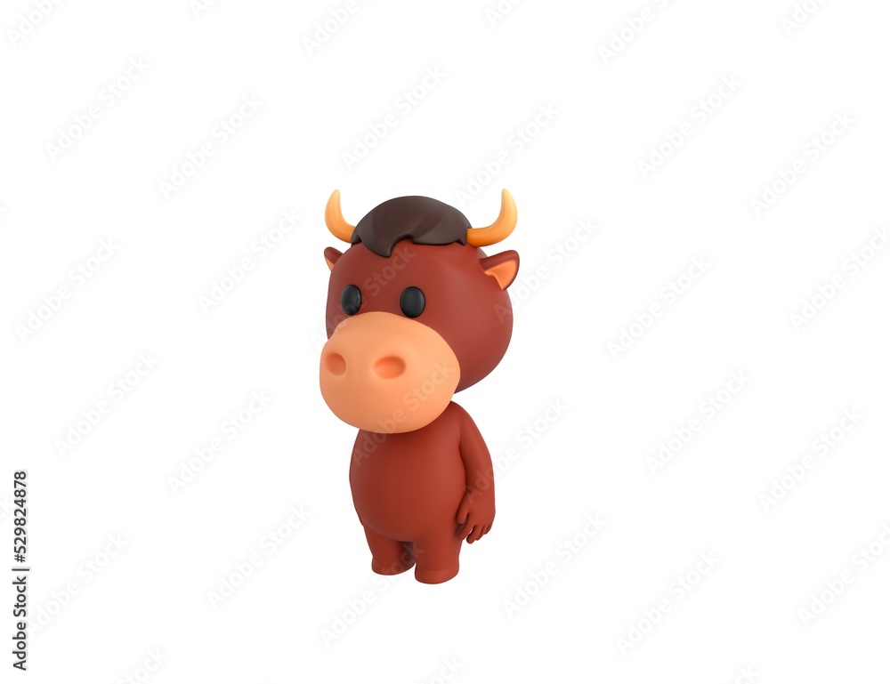 Fototapeta premium Little Bull character standing in 3d rendering.