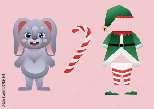 Christmas costumes, disguised hare, elf, gnome photo