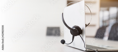 Communication support, call center and customer service help desk. VOIP headset for customer service support (call center) concept . © A Stockphoto