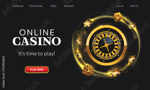Roulette wheel, gambling chips and dices homepage