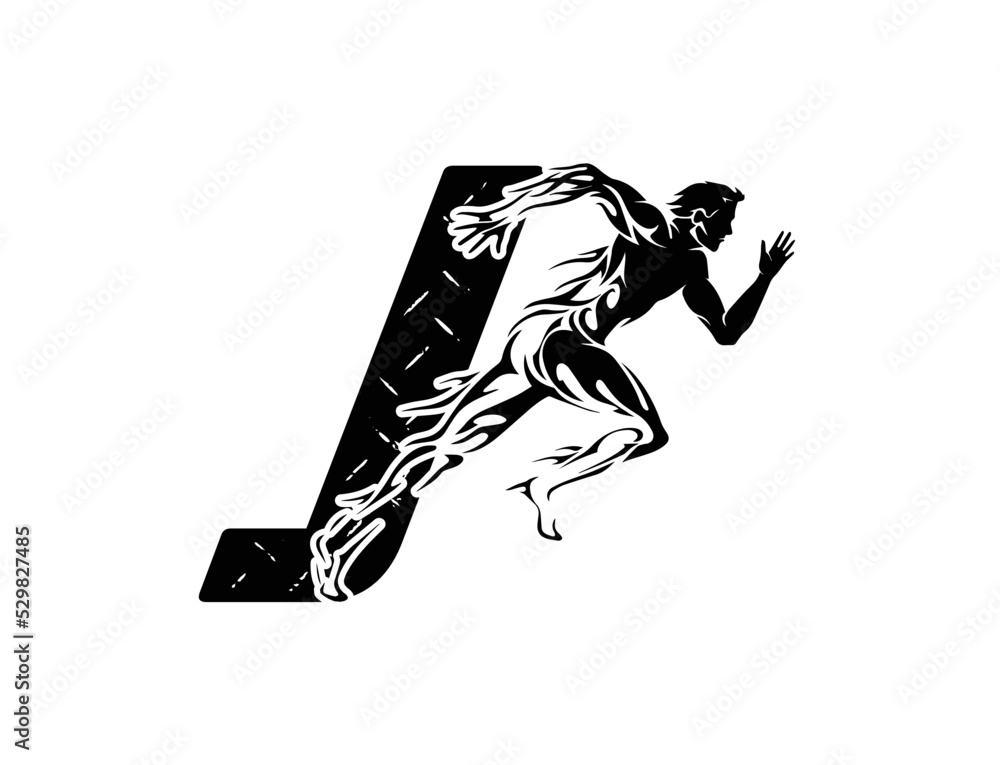 Fototapeta premium logo vector of run athlete with letter J.