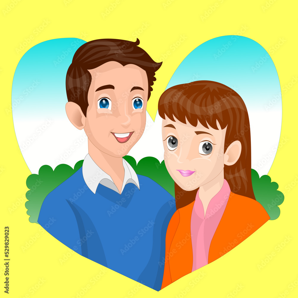 Vector illustration of a young couple isolated on a yellow background suitable for animation, illustration or collection design. Vector illustration of a young couple isolated on a yellow background suitable for animation, illustration or collection design.