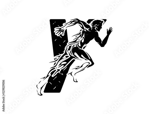 Running and Marathon Logo Vector Design. Sport and Fitness concept with letter Y