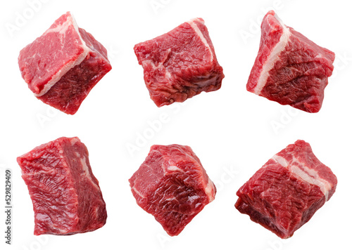 Beef meat cubes on a white background. Isolated