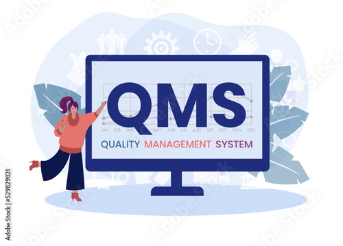 QMS - Quality Management System acronym. Business concept background. Vector illustration with keywords and icons. lettering illustration with icons for banner, flyer, landing page