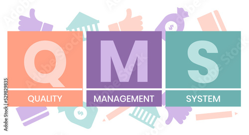 QMS - Quality Management System acronym. Business concept background. Vector illustration with keywords and icons. lettering illustration with icons for banner, flyer, landing page photo