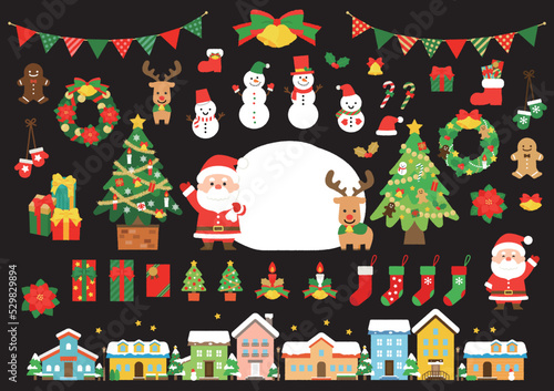 クリスマスのかわいいイラスト素材　黒背景