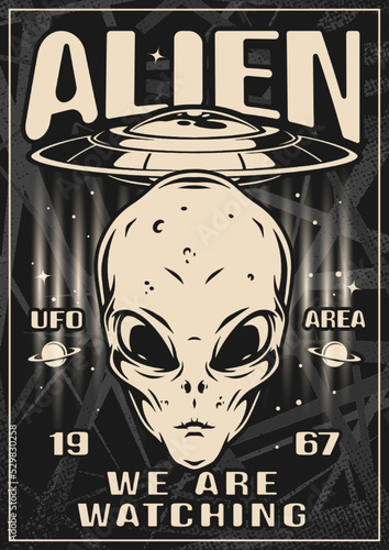 Alien threat monochrome vintage poster