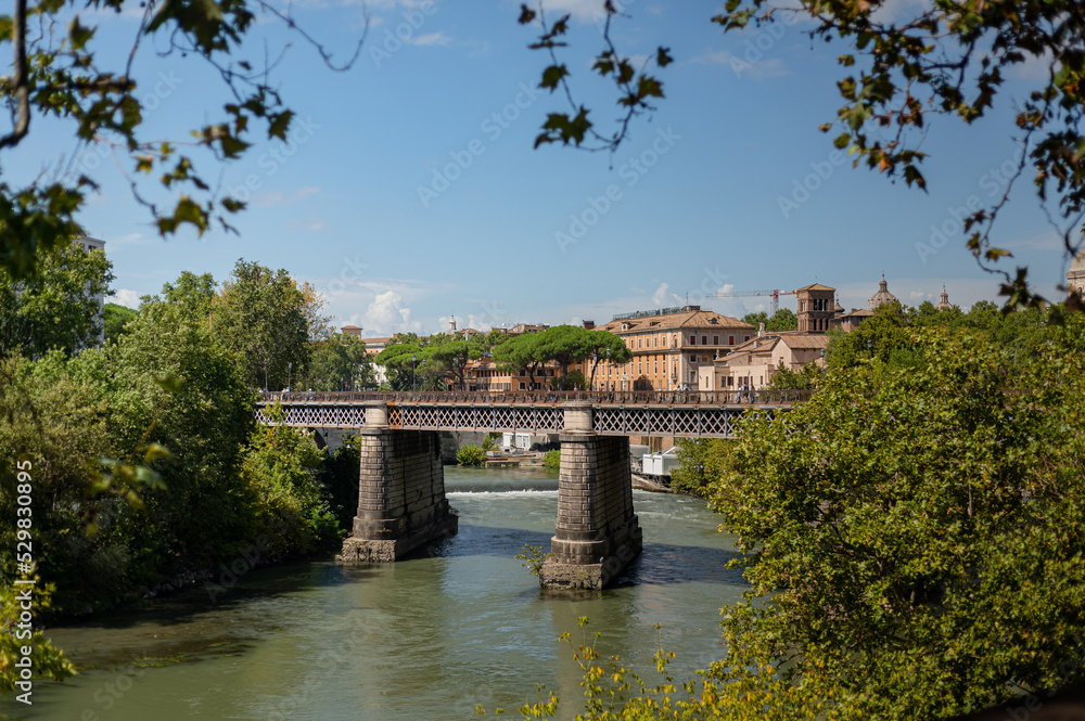 Ponte (Bridge) Palatino, also known as English Bridge, that connects the districts of Ripa and Trastevere. It is called so because of the left-hand movement