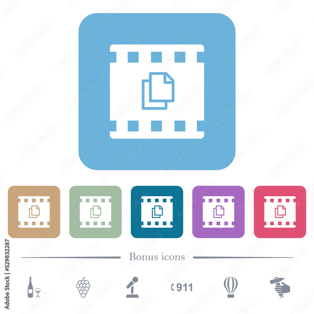 Copy movie flat icons on color rounded square backgrounds Copy movie flat icons on color rounded square backgrounds