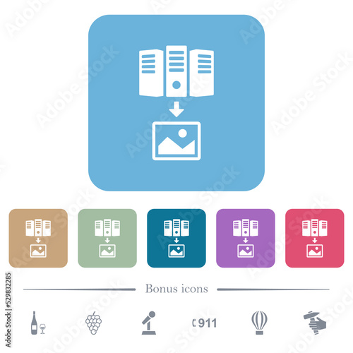 Download image from server outline flat icons on color rounded square backgrounds