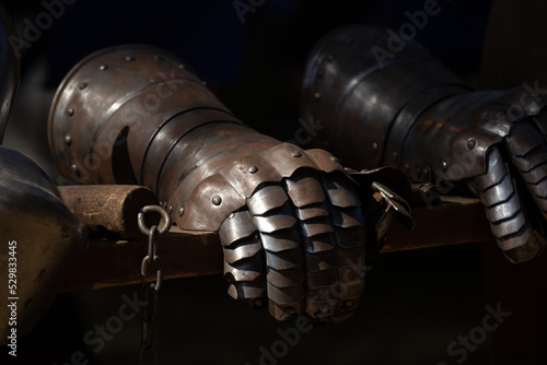 Details of an Ancient Knight Armour Gloves, made with Steel, Santa Maria da Feira, Portugal.