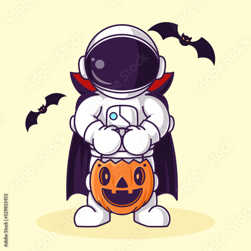 Cute Astronaut do vampire cosplay at halloween night Cartoon Illustration Vector file. Isolated Premium Vector icon, every object is on separated layer. Flat Cartoon Style