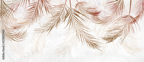 Abstract luxury art background with palm leaves in a watercolor style. Tropical tree branches on white background for banner design, wallpaper, textile, print, interior design, packaging.